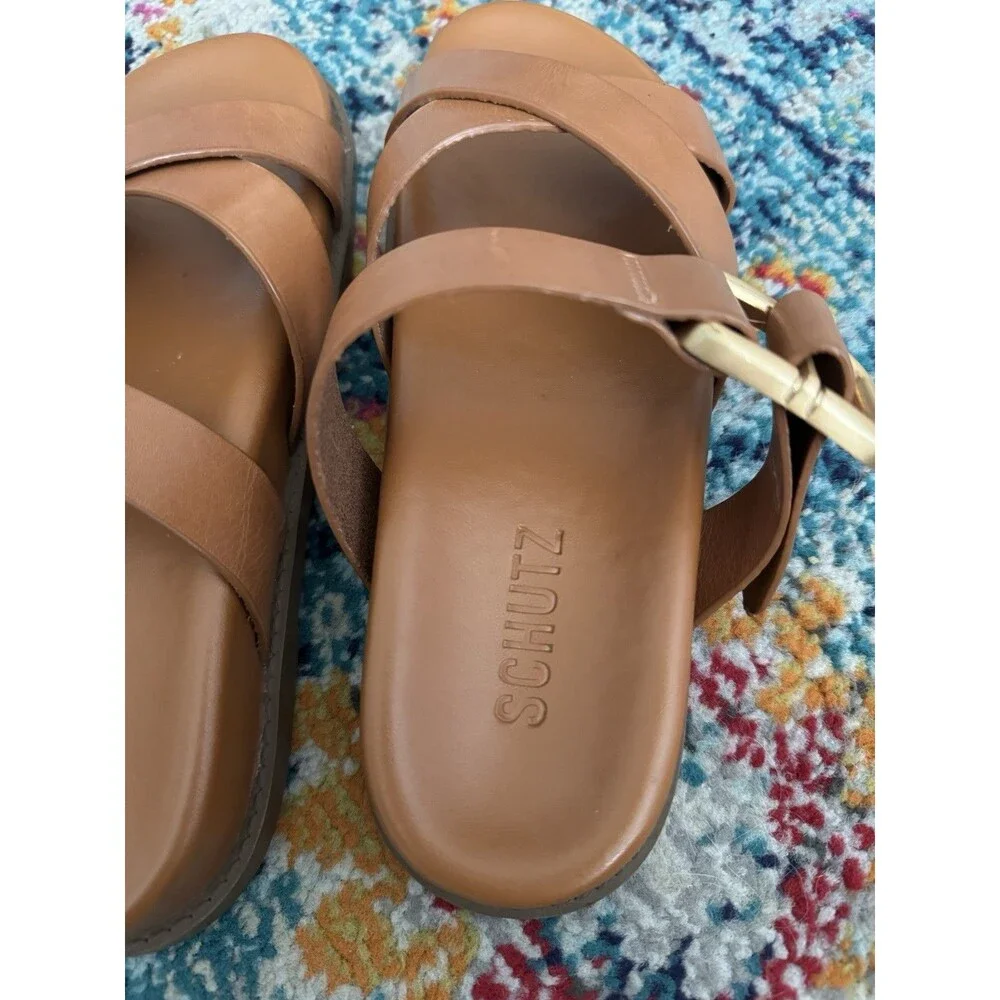 Schutz Vivienna Sporty Leather Slide Sandals Size 5